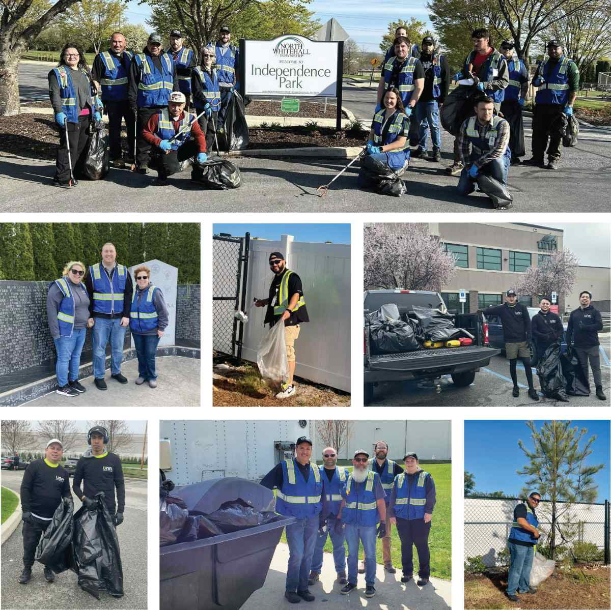 Collage of UNFI associates participating in various volunteer opportunities for Earth Month.