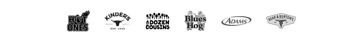 Hot Ones, Kinder's, A Dozen Cousins, Blues Hog, Adams, Bear & Burton's logos